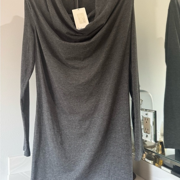 NWT Splendid Charcoal Long Sleeve chic cowlneck  Dress Medium - Picture 5 of 13